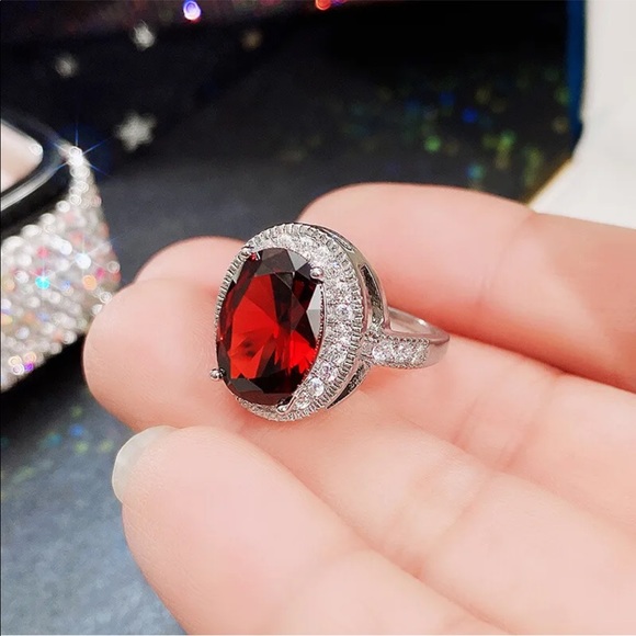 New 925 Silver Fashion Women Wedding Garnet Ring - Picture 3 of 4